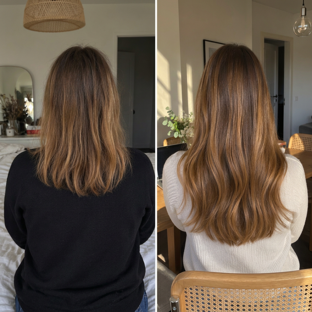 Avant / après cheveux vus de dos